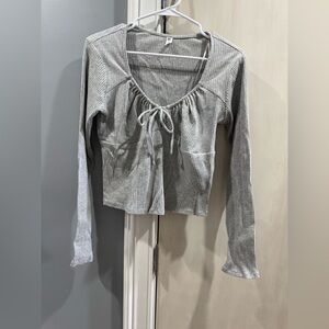 BP Grey Ribbed Long Sleeve Top